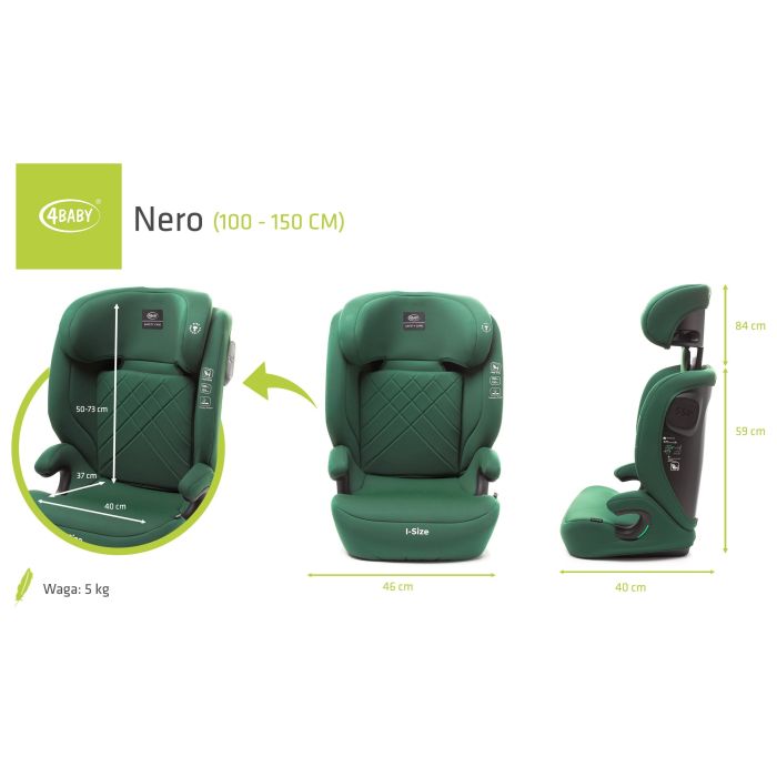 4Baby autokėdutė NERO 100-150CM tamsiai žalia I-SIZE