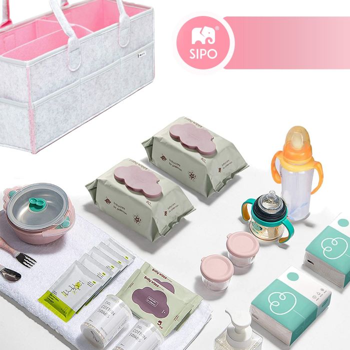 SIPO kūdikio daiktų krepšys veltinis rožinis OF002