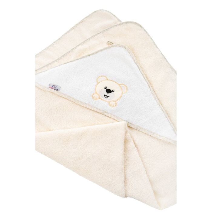 Bocioland rankšluostis su gobtuvu  80x80, kreminis, meškiukas,  BL020