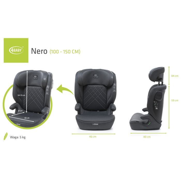 4Baby autokėdutė NERO 100-150CM tamsiai pilka I-SIZE