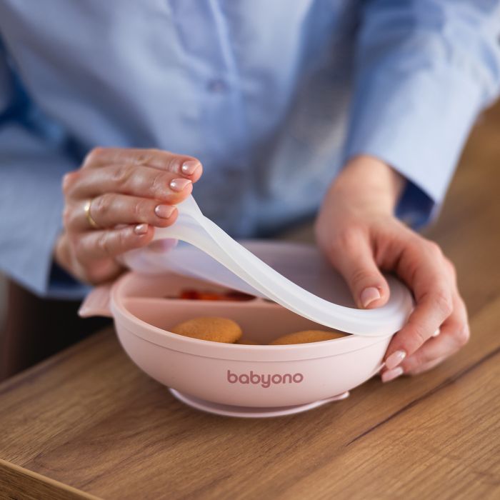 Babyono lėkštutė silikoninė neslystanti su dangteliu ir skyriais rožinė 1661/02