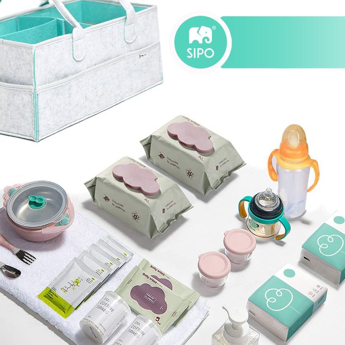 SIPO kūdikio daiktų krepšys veltinis mėtinis OF003