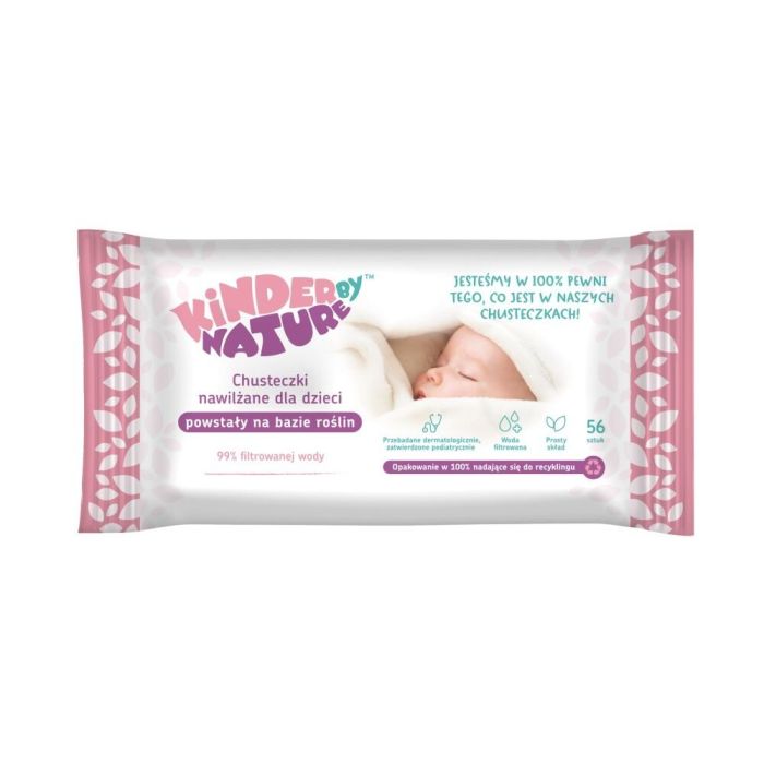 Kinder by Nature drėgnosios servetėlės perdirbamos vandens pagrindu 56 vnt