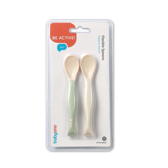 BabyOno šaukšteliai lankstūs 2 vnt kreminė žalia 1066/07