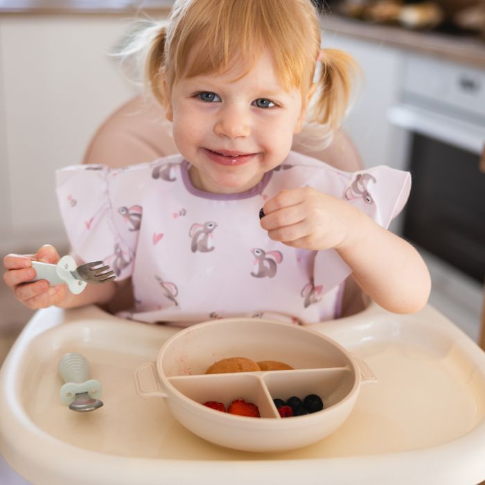 Babyono lėkštutė silikoninė neslystanti su dangteliu ir skyriais kreminė 1661/03