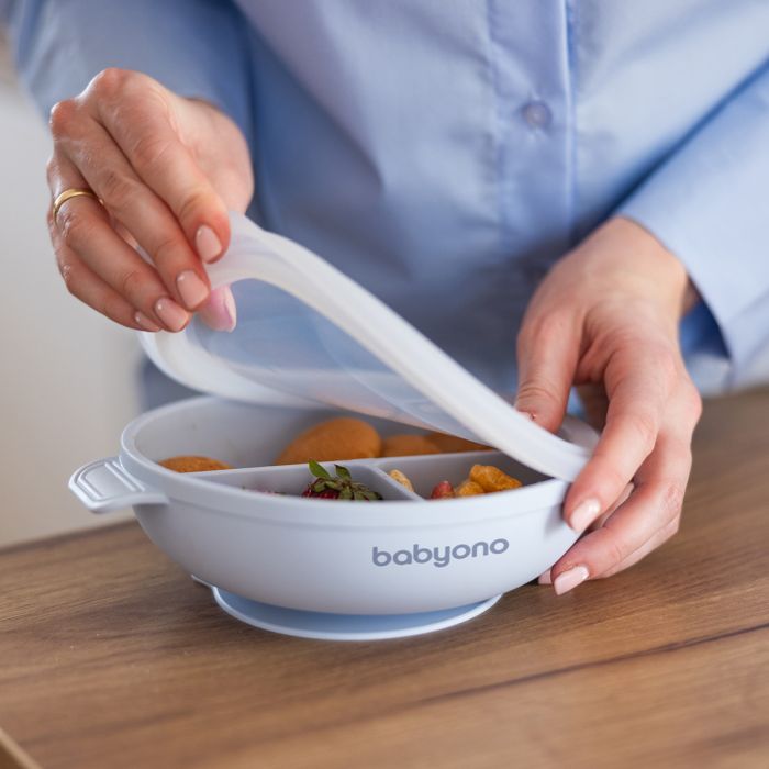 Babyono lėkštutė silikoninė neslystanti su dangteliu ir skyriais mėlyna 1661/01