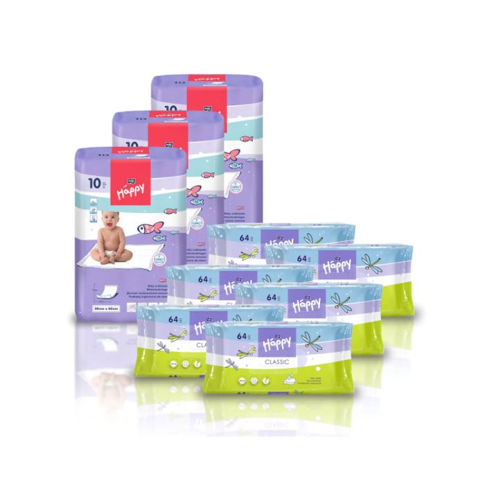 3gab. Vienreizliet. absorbējošie paladziņi Bella + 6gab. Mitrās salvetes Happy Classic