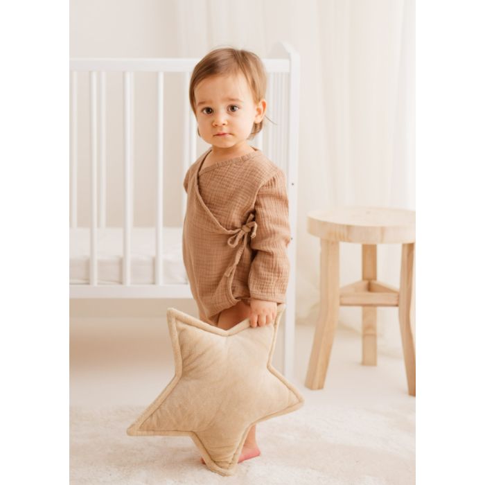 Bodijs ar garām piedurknēm no muslīna kokvilnas "Silky" brūns