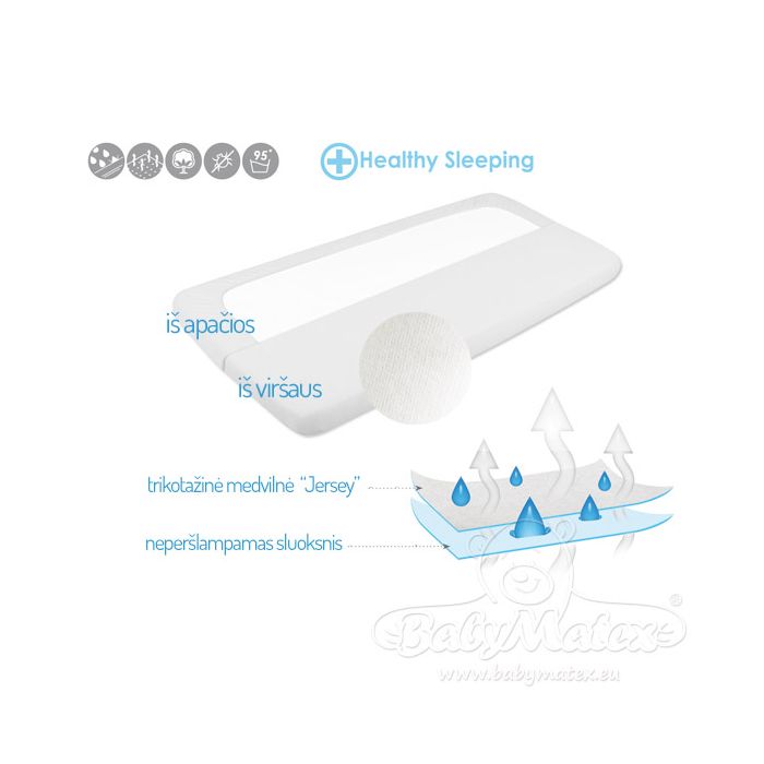 Ūdensnecaurlaidīgs palags ar gumiju   , balts "Jersey" 