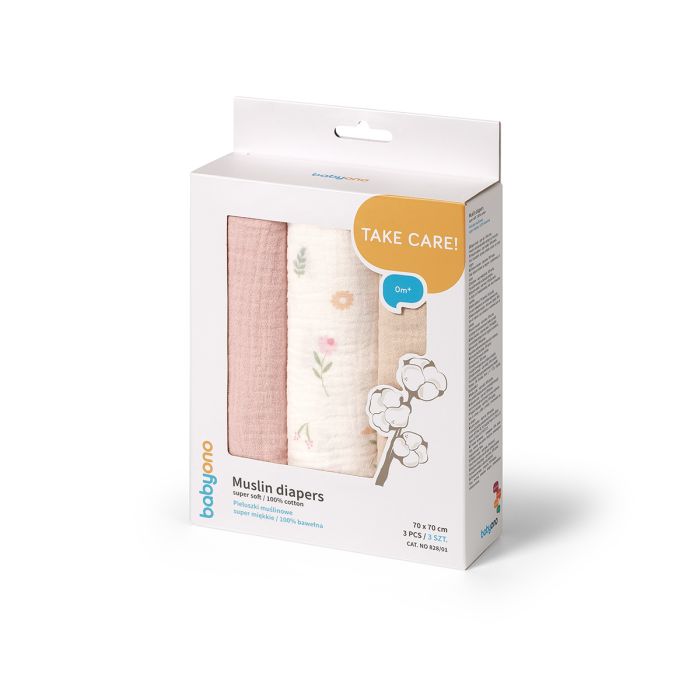 Babyono vystyklai medvilniniai 3 vnt rožinis kreminis 828/01