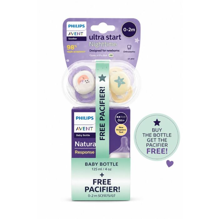 Mazuļa pudelīte AVENT Natural Response ar knupīti 0m+ 125ml + dāvanu knupīši 075/07