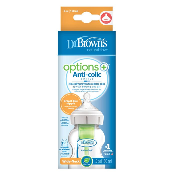 Dr Brown's  mazuļa pudelīte ar knupīti (wide neck ) Anti-colic Options+ 150 ml