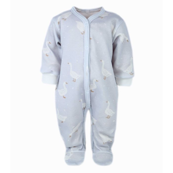 Zīdaiņu kokvilnas rāpulītis ar piedurknēm  "Goose" zils