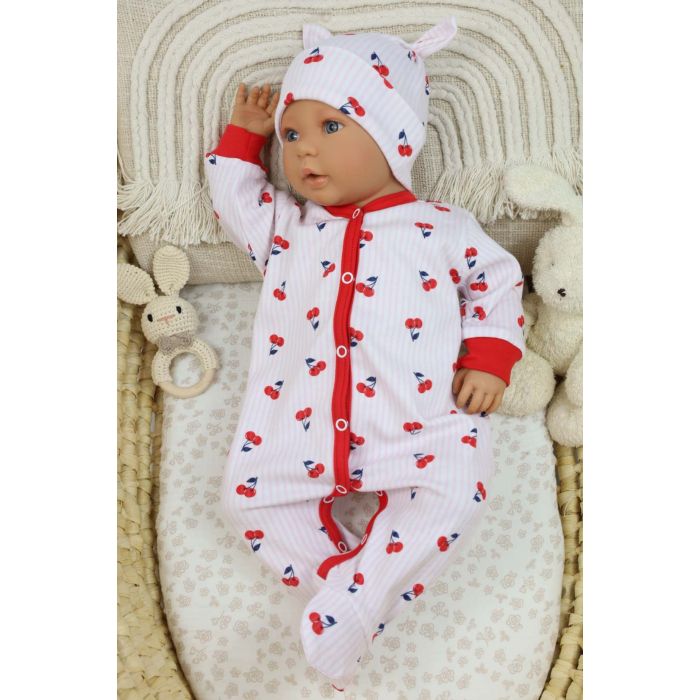 Zīdaiņu kokvilnas rāpulītis ar piedurknēm  "Cherry" 