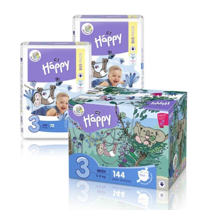 Autiņbiksītes BELLA Midi "3" 5-9 kg 144 gab.  