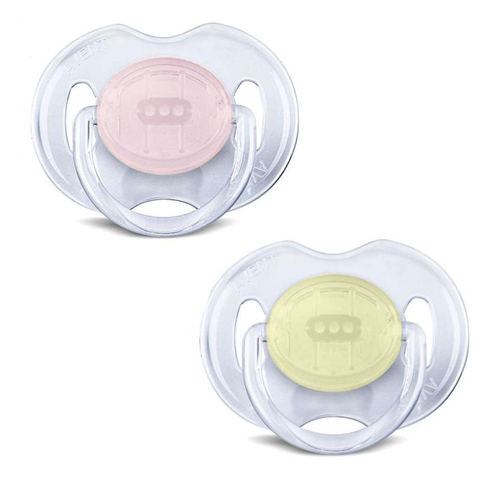 Knupīši AVENT "Translucent" ortodontiski 0-6m rozā-dzelt. krāsā 2 gab.