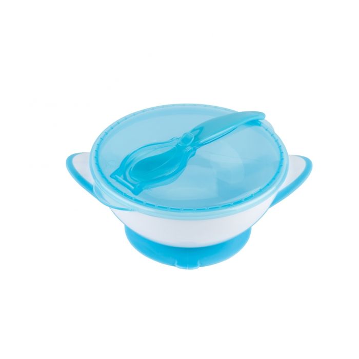 Babyono šķivis ar piesūcekni un karoti, zils