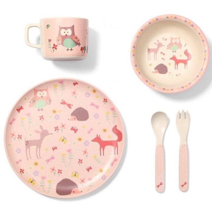 Babyono bambusa šķiedru trauku komplekts,rozā
