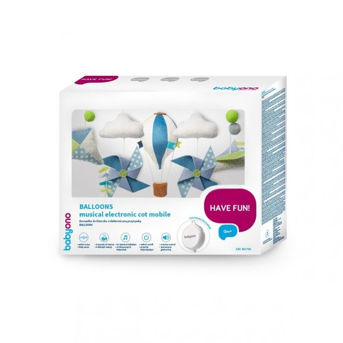 Muzikālais karuselis mazuļa gultiņai "Balloons" ar mīkstām mantiņām