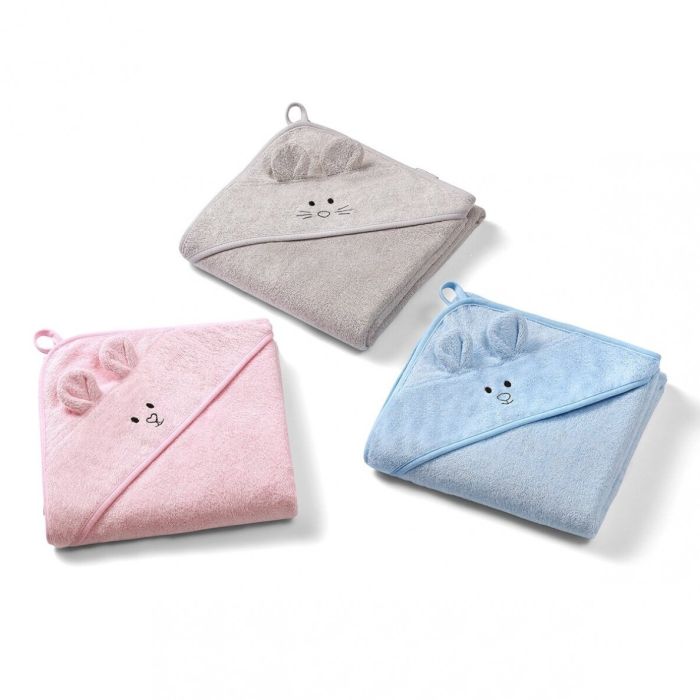 Bambusa dvielis ar kapuci Babyono 100x100 cm "Mouse pink"