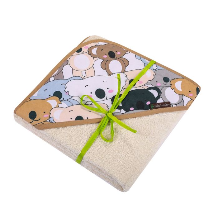 Bambusa dvielis ar kapuci 100x100cm  "Baby bamboo" ar koalu