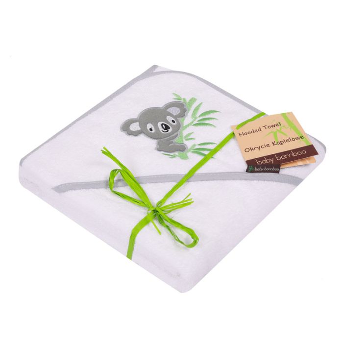 Bambusa dvielis ar kapuci 100x100cm  "Koala"  balts