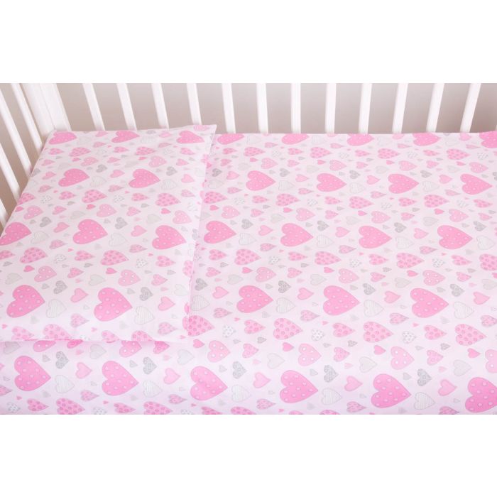 Gultasveļas komplekts ar aizsardzību "Sirsniņas" rozā