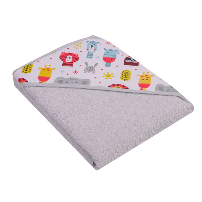 Dvielis ar kapuci "Zoo" 80x80 cm "frotte" pelēks