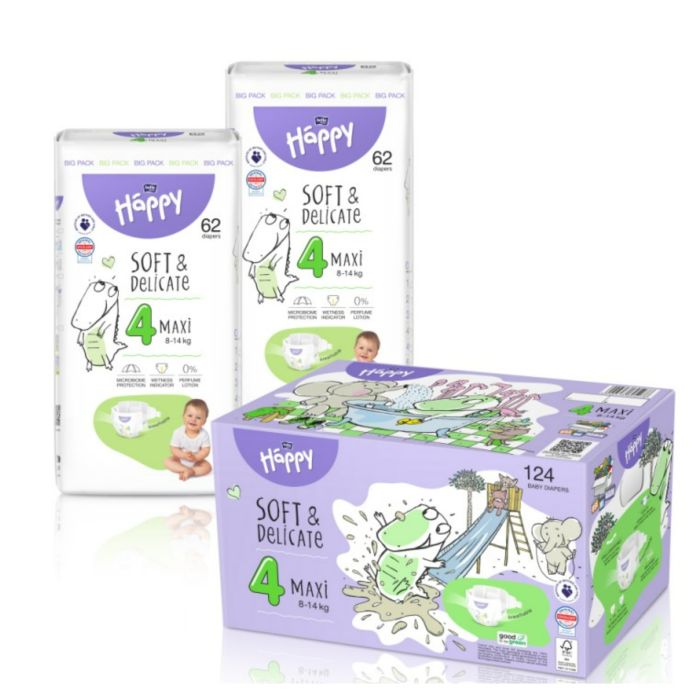 Autiņbiksītes bērniem BELLA  Maxi "4" 8-14 kg 124 gab. Soft&Delicate 