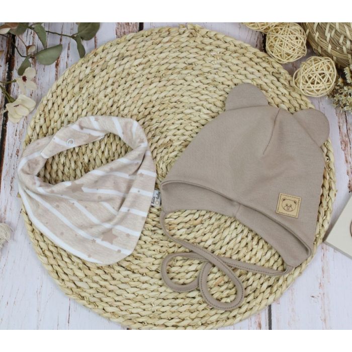 Zīdaiņu cepurīte ar šalli  "Galaxy beige" 