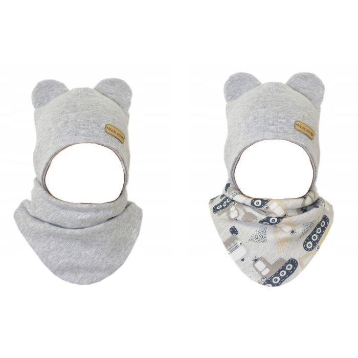 Zīdaiņu cepurīte ar šalli "Love" - Grey