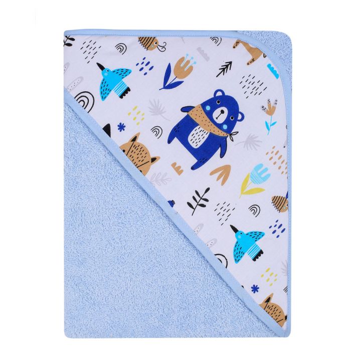 Dvielis ar kapuci "Fox & Bear" 80x80 cm "frotte" zils