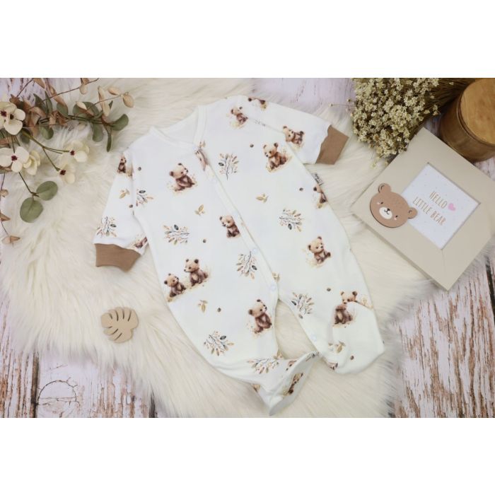 Zīdaiņu kokvilnas rāpulītis ar piedurknēm  "Little bears" 