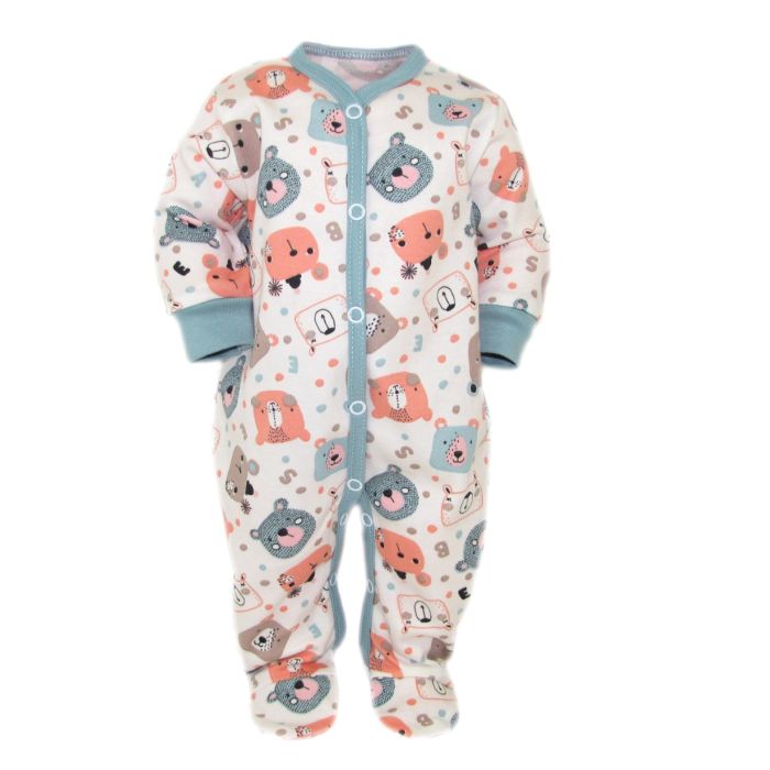 Zīdaiņu kokvilnas rāpulītis ar piedurknēm  "Teddy" piparmētra