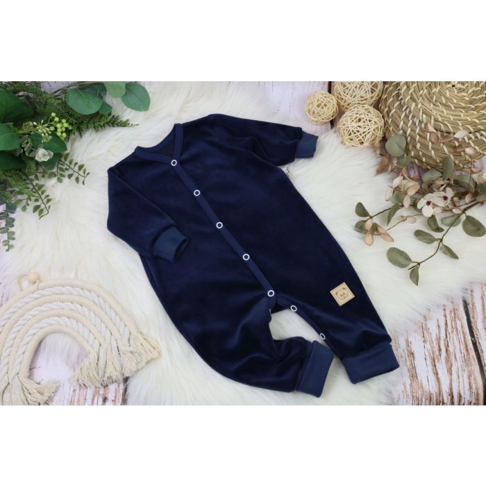 Zīdaiņu rāpulītis ar piedurknēm  "Velour navy"  