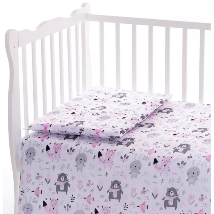 Bērnu gultas veļa 135x100 "Forest" rozā