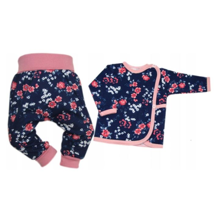 Zīdaiņu komplektiņš no 3 daļam "Navy flowers" ar galvas lente