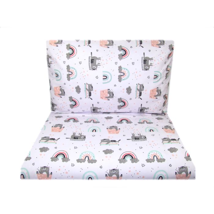 Bērnu gultas veļa 135x100 "Pelēks" ar kaķēniem un rozā detaļām.