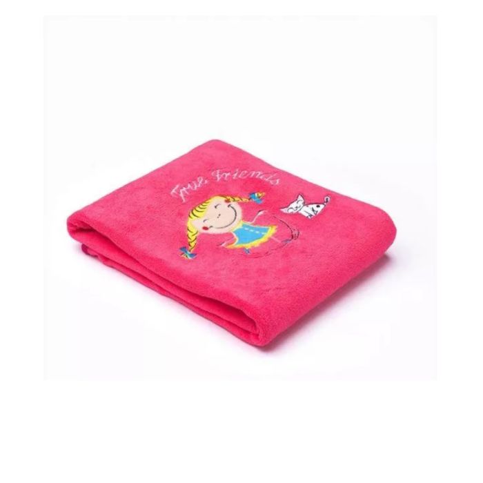 Pleds "Meža draugi" 100x75cm no mirofibras rozā krāsā