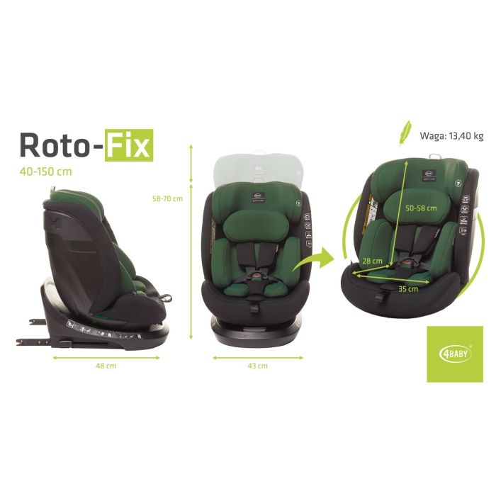4Baby autokėdutė ROTO-FIX 40-150CM I-SIZE tamsiai žalia