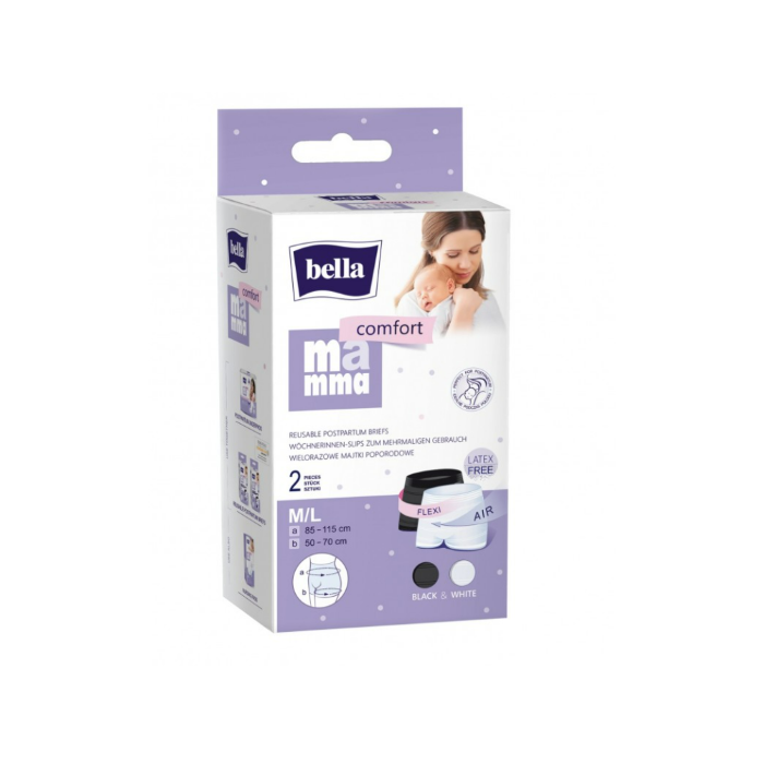 Atkārtoti lietojamas pēcdzemdību biksītes Bella Comfort 2 vnt melns/balts