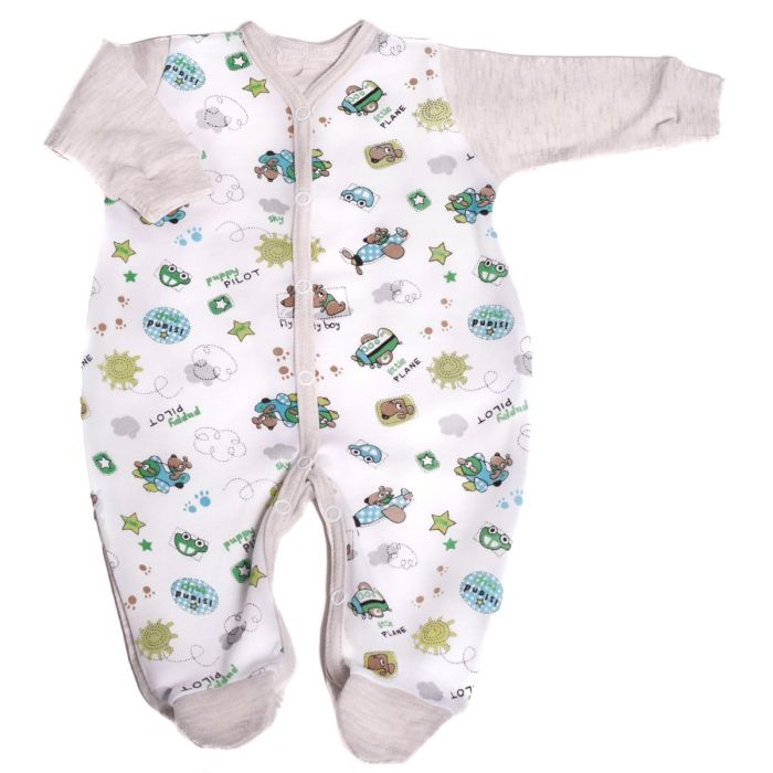 Zīdaiņu kokvilnas rāpulītis ar piedurknēm "Pilot" 