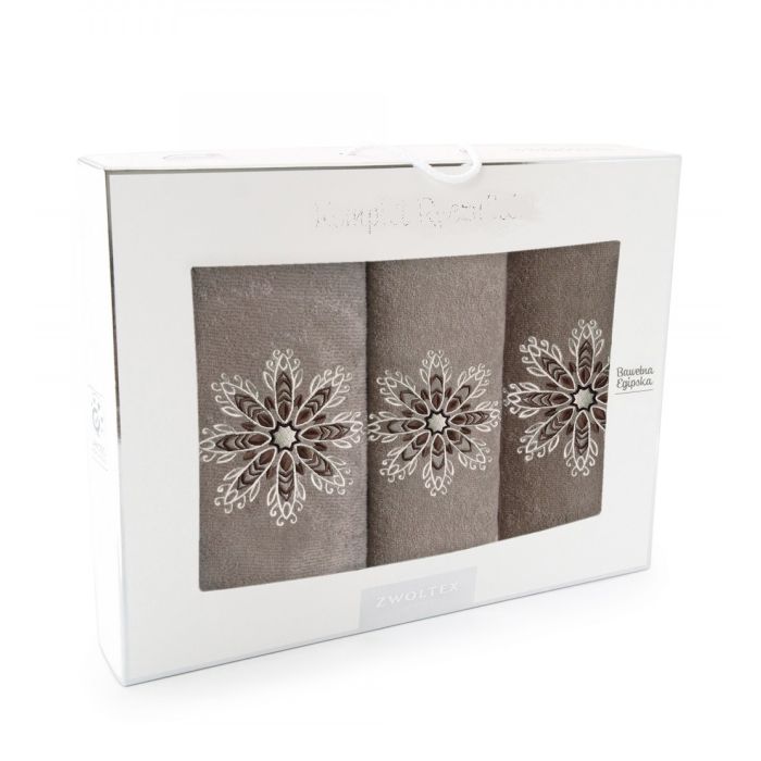 Dvieļi  (Ēģiptes kokvilnas) "Flowers" 3 gab brūns.