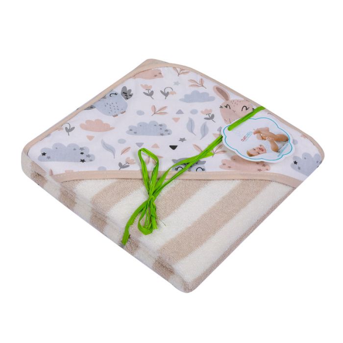 Bērnu dvielis ar kapuci "Stripes" 100x100cm bēšs