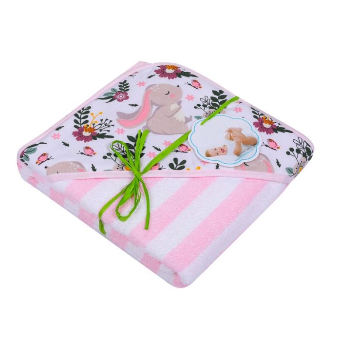 Bērnu dvielis ar kapuci "Stripes" 100x100cm rozā