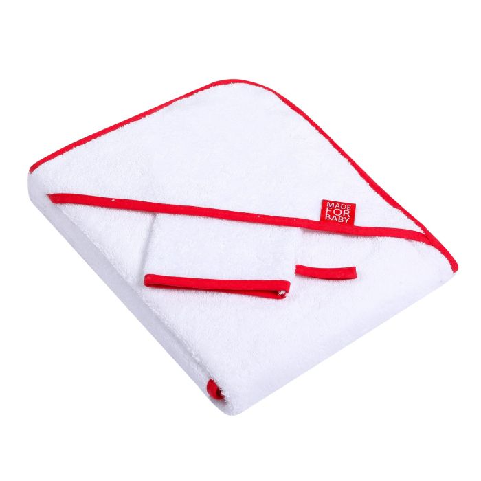 Bērnu dvielis ar mazgāšanai "Blank" 80x80 cm balts ar sarkanu