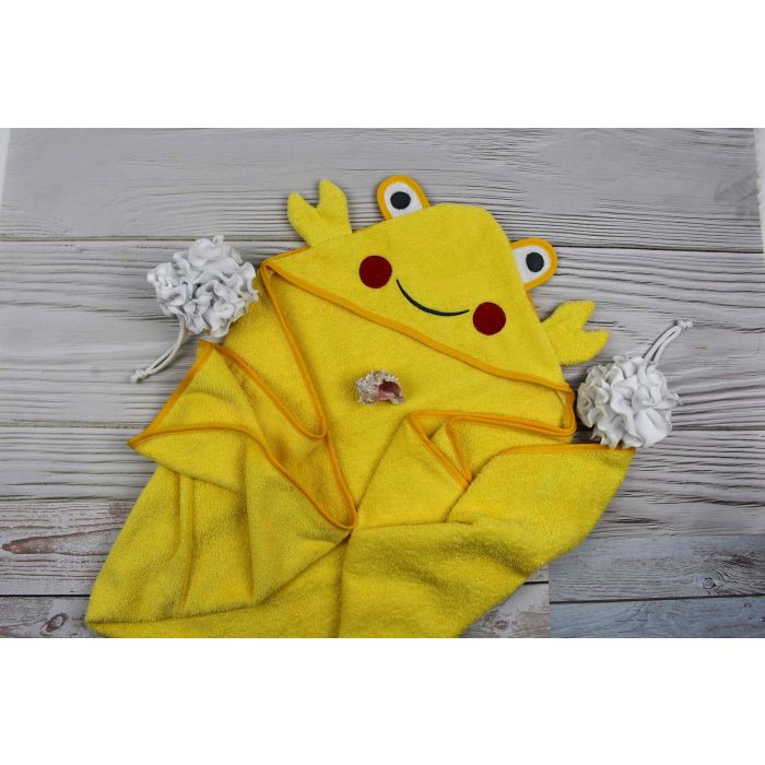 Dvielis ar kapuci "Crab" 120x100cm dzeltens