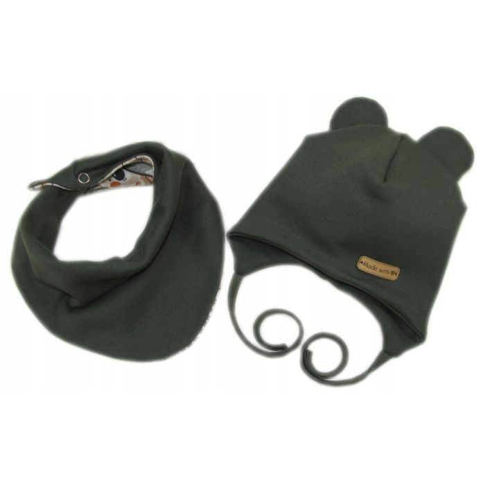 Zīdaiņu cepurīte ar šalli "Love" - KHAKI