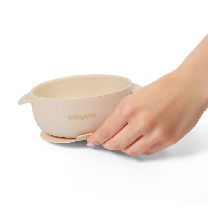 Babyono lėkštutė silikoninė neslystanti su dangteliu kreminė 1662/03