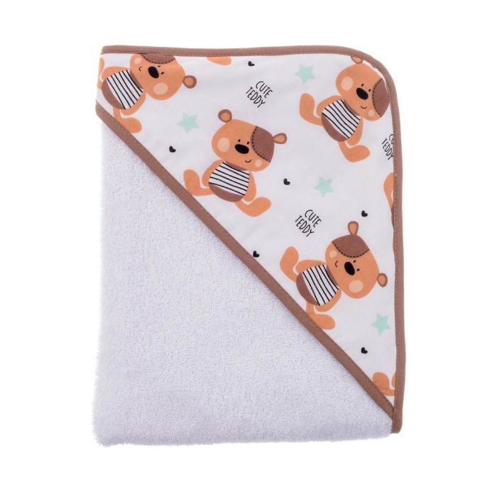 Dvielis ar kapuci  "Cute Teddy" 80x80cm "frotte", balts